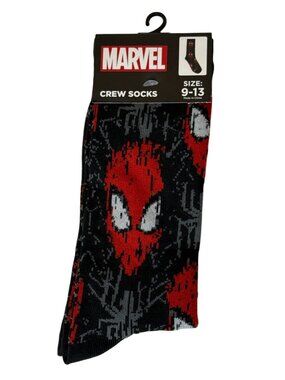 Marvel Spider-Man Black Red Crew Socks Mens NWT Superhero Theme Novelty Gift